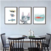 猫和鱼 现代简约客厅卧室儿童房温暖插画系装饰画萌萌治愈系装饰画